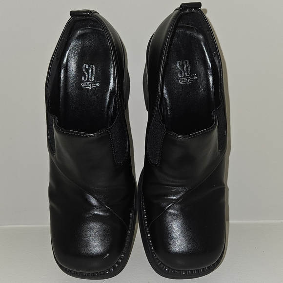 Vintage Y2K So Leather Chunky Platform Heel Slip On 7M Black - Picture 11 of 16